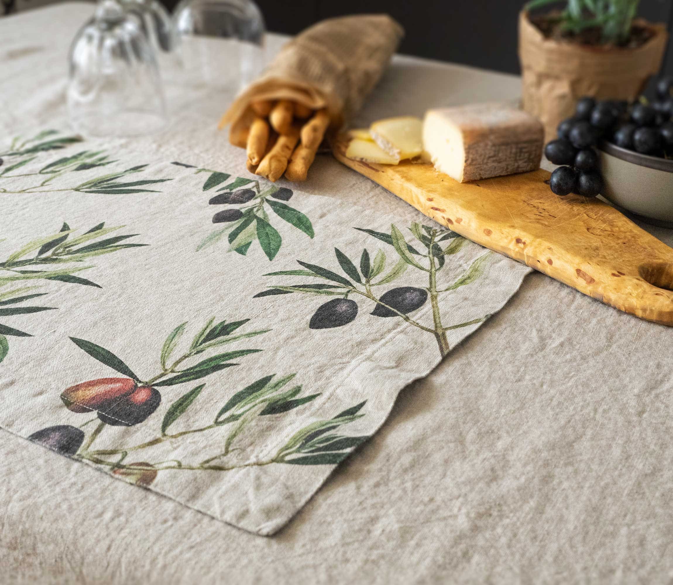 Linen Placemats Set With Olives Print Botanical Cloth Place Etsy UK