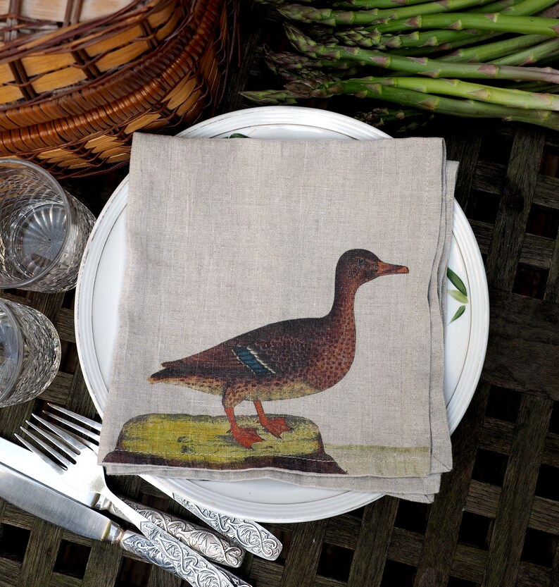 Set of 6 Linen Napkins with Wild Birds Bird Design Natural Etsy