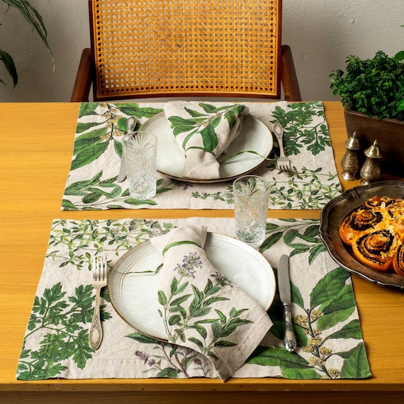 Set Di 6 Tovagliette In Lino Lavabili, 30x45 Cm, Con Motivi Floreali E Vegetali, Per Sala Da Pranzo - 3