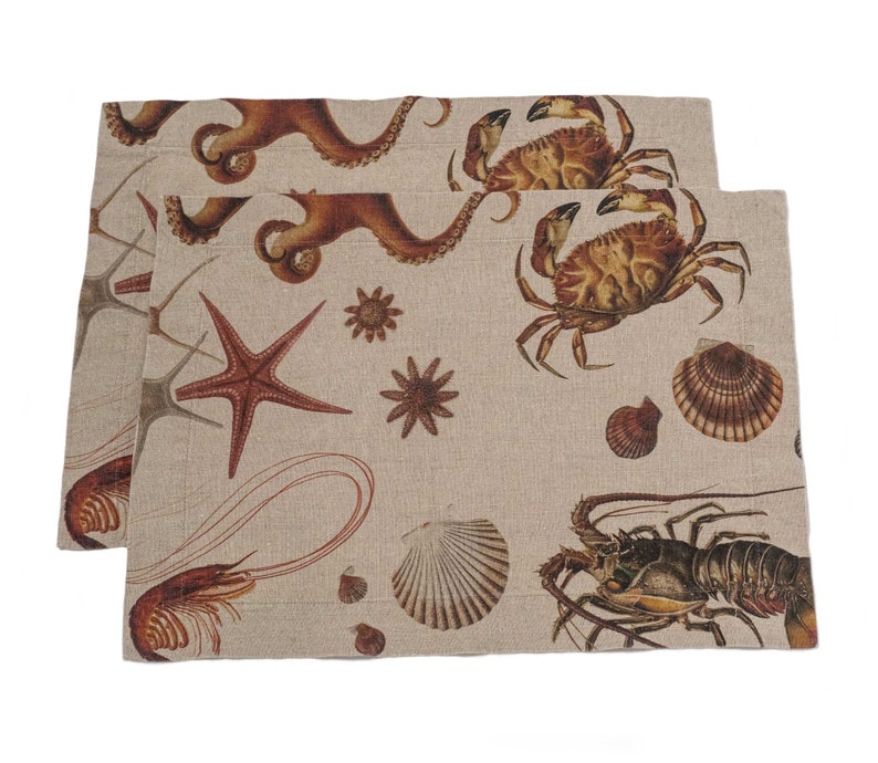 Set of Natural Linen Coastal Placemats Nautical Cloth Etsy