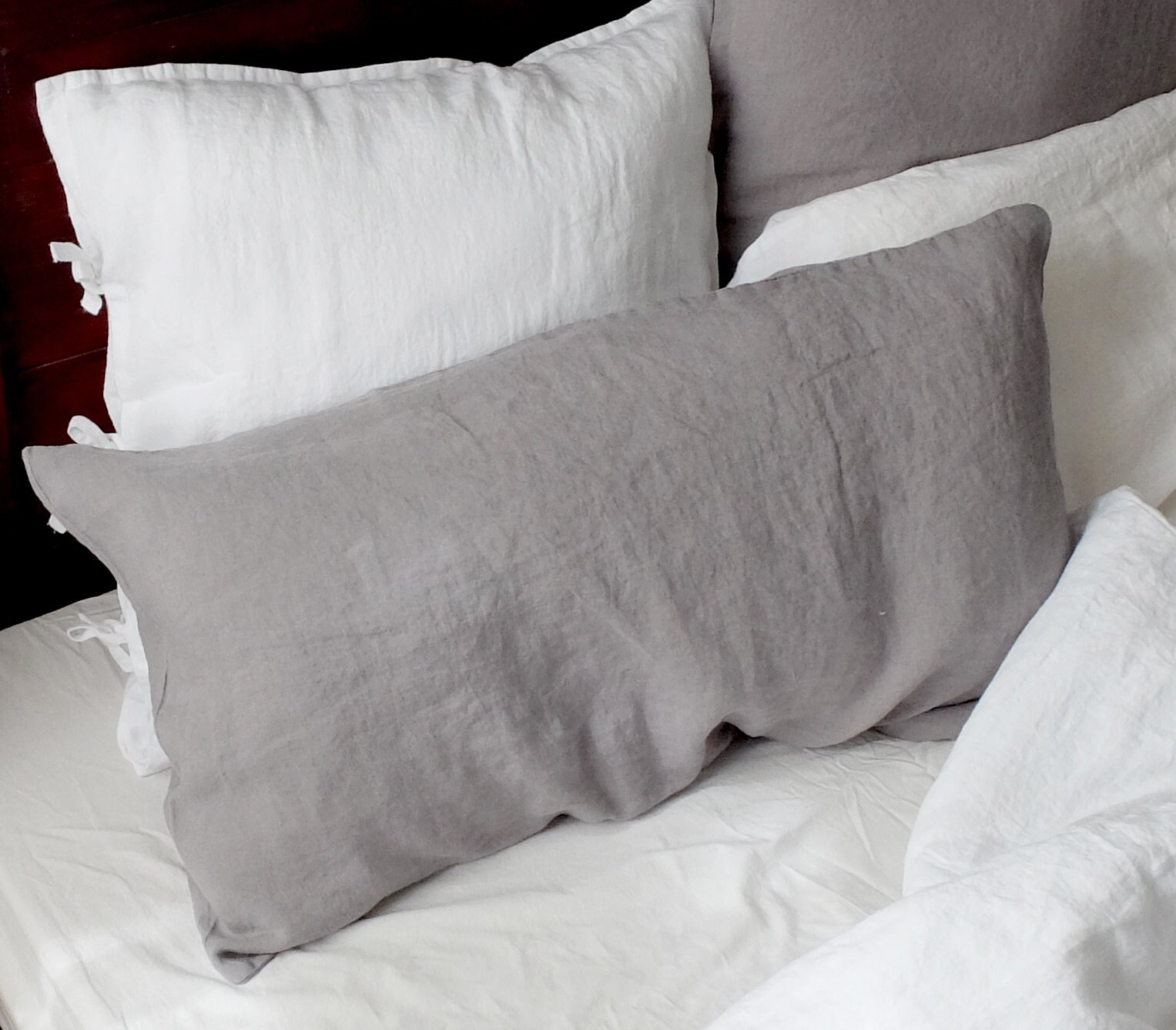 Washed Linen Pillow Cover King Size Stone Gray Bedding Etsy