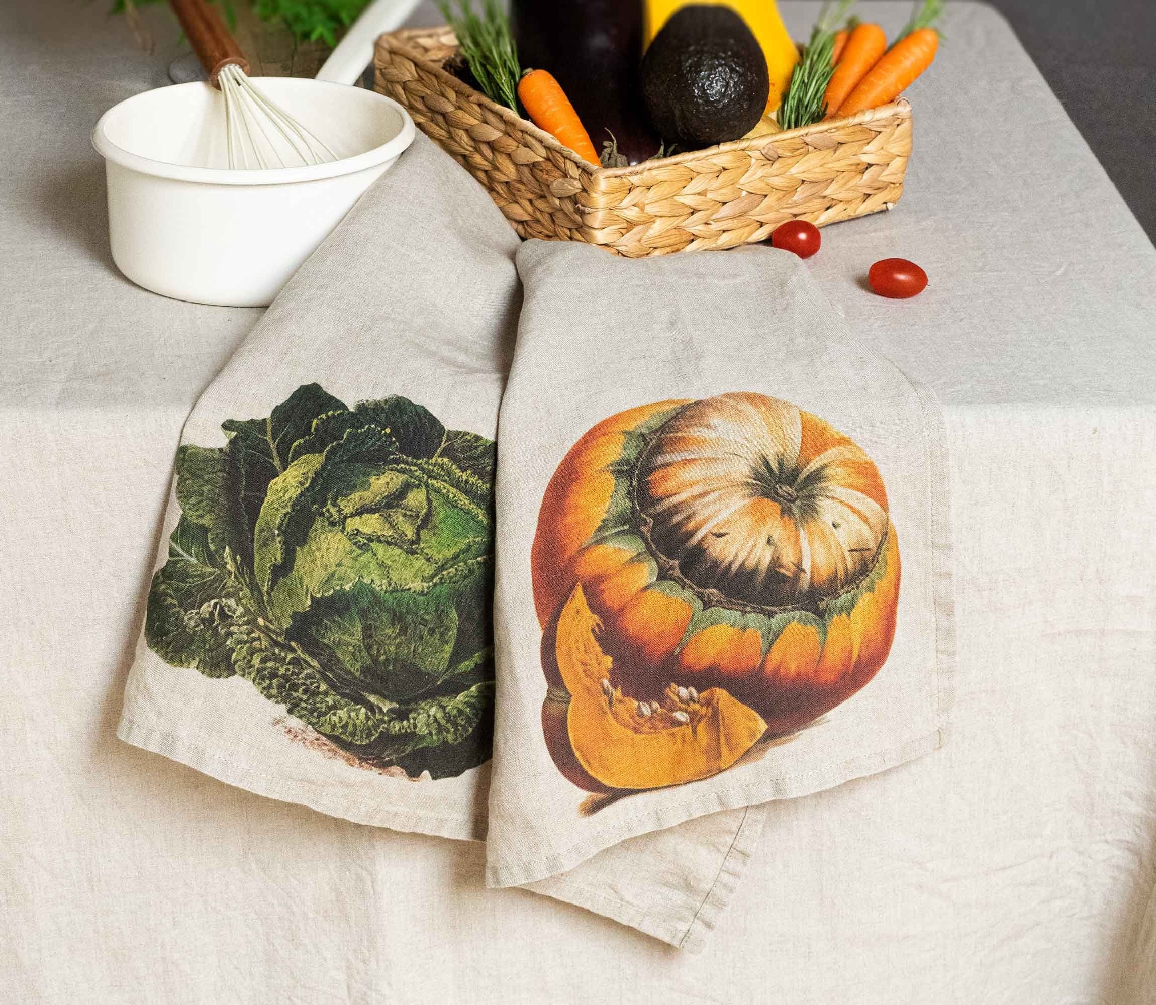 Autumn Mushroom Kitchen Towels (set of 2) - LINOROOM 100% LINEN
