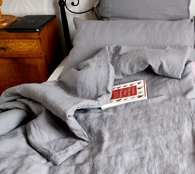Soft Linen Duvet Cover Stone Gray Color Bedding Image 0