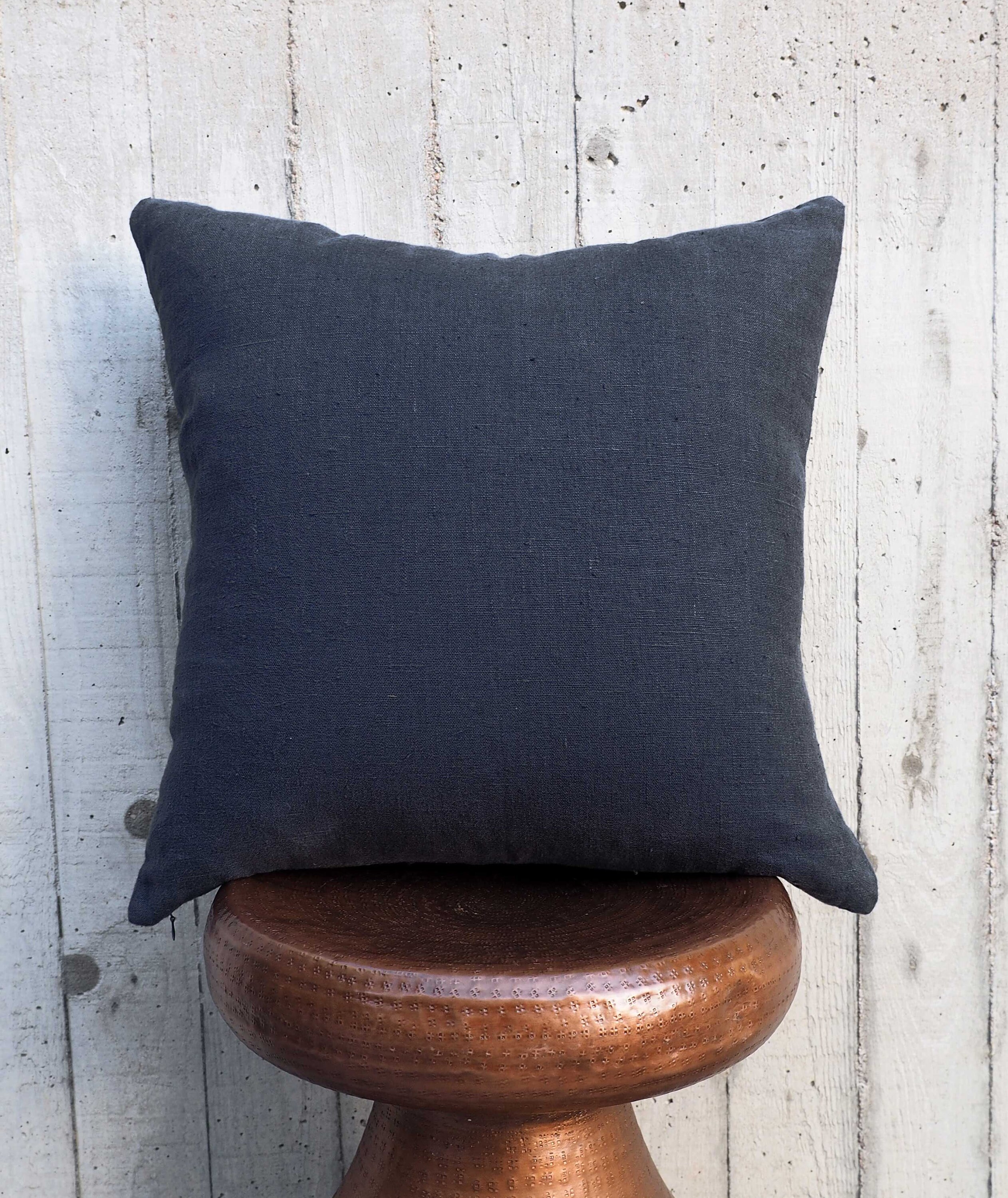 Dark Blue Linen Cushion Cover Washed Linen Throw Pillow Etsy Australia