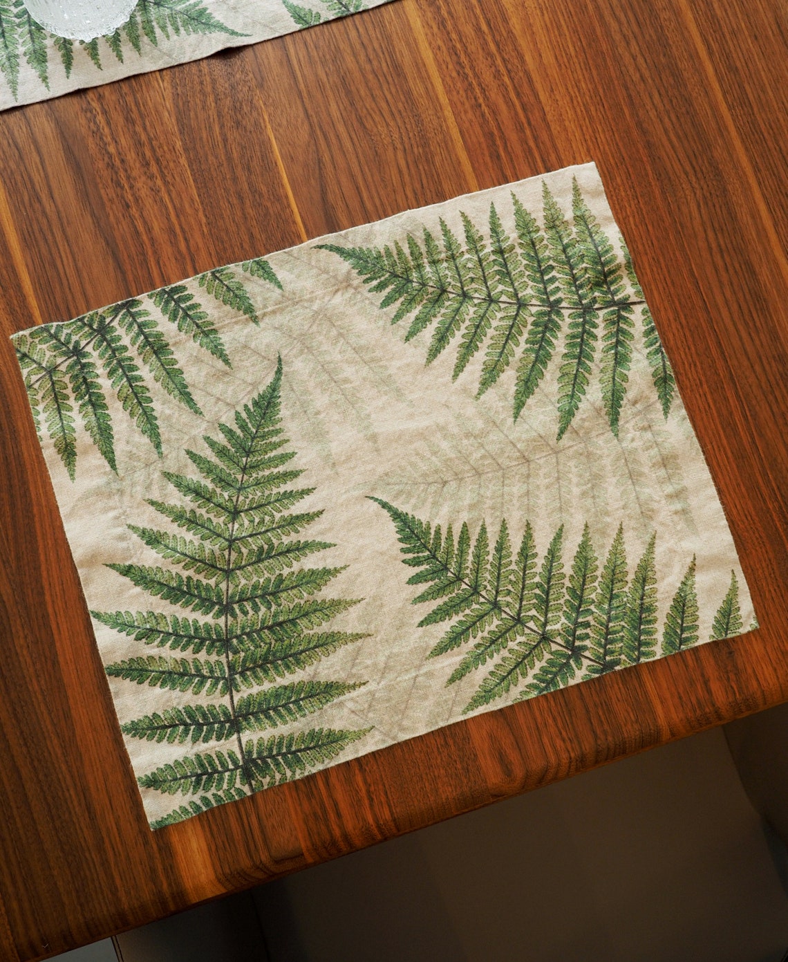 Linen Placemats Set With Fern Print Botanical Cloth Place Etsy