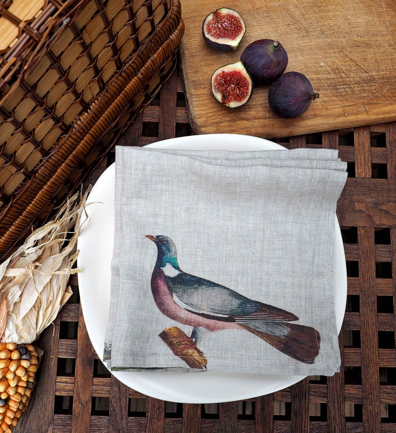 Set of 6 Linen Napkins with Wild Birds Bird Design Natural Etsy