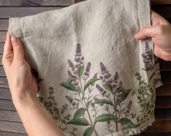 Linen Guest Towels (Set of 2): Fine Herbs Botanical Print