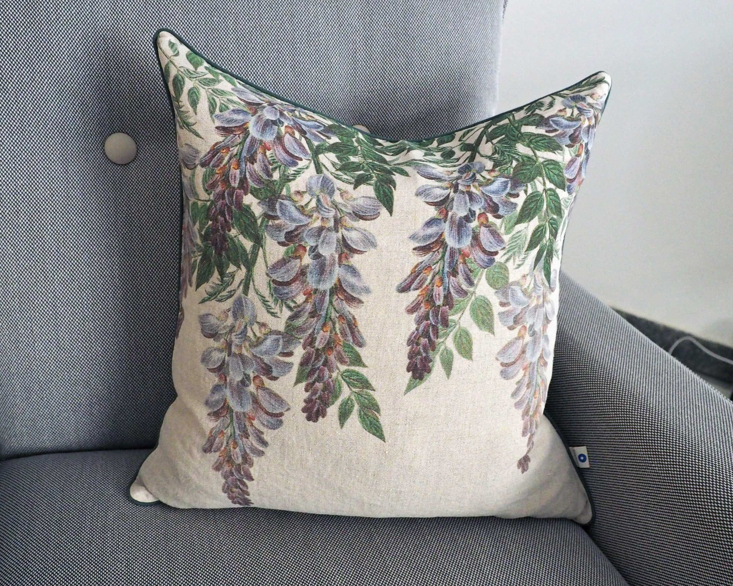 Floral linen cushion cover with Wisteria print Natural linen Etsy