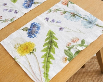 Floral Linen Placemats: Wild Field Flower Print Table Mat