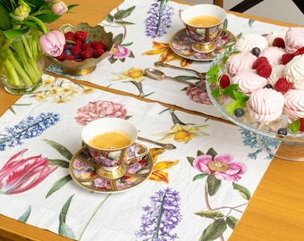 Floral Linen Placemats: Spring Flower Print Table Mat