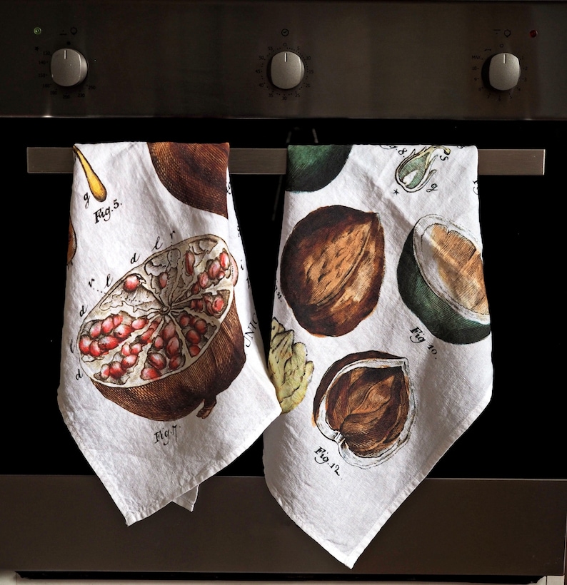 Set of 2 Linen Kitchen Towels With Botanical Prints Linen Tea Etsy