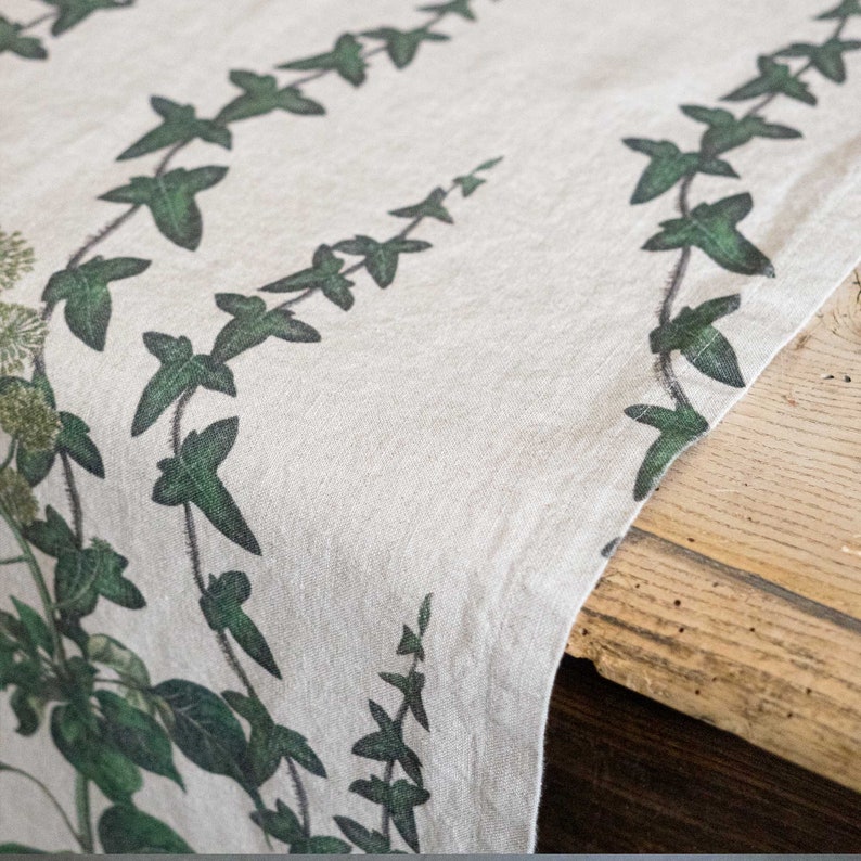 Linen table runner with Ivy print, Lodge table decor idea, Woodland table decor image 7