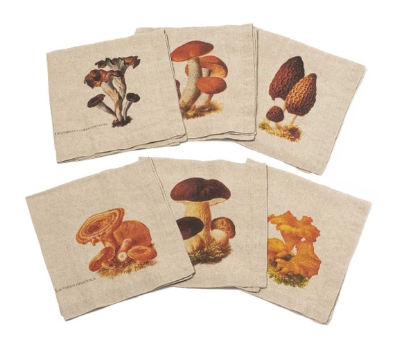 Autumn Mushrooms Linen Napkins (set of 6)