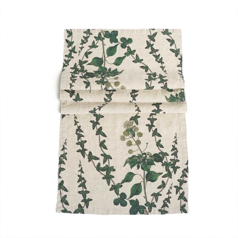 Linen table runner with Ivy print, Lodge table decor idea, Woodland table decor image 2