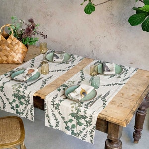 Linen table runner with Ivy print, Lodge table decor idea, Woodland table decor image 5