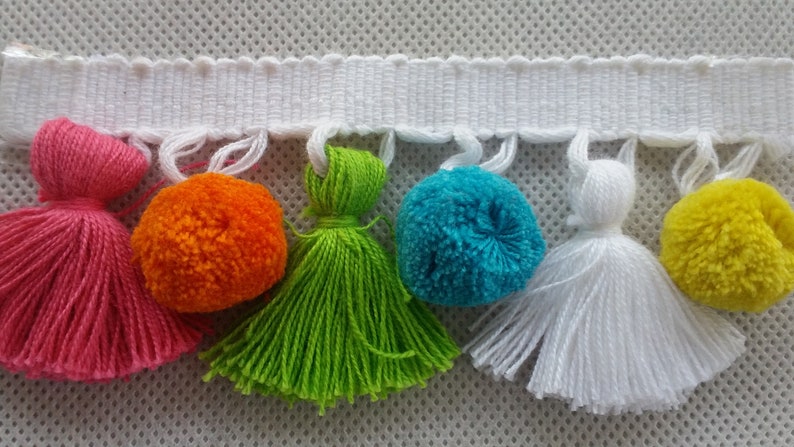 Multi colored pom pom tassel trim Etsy