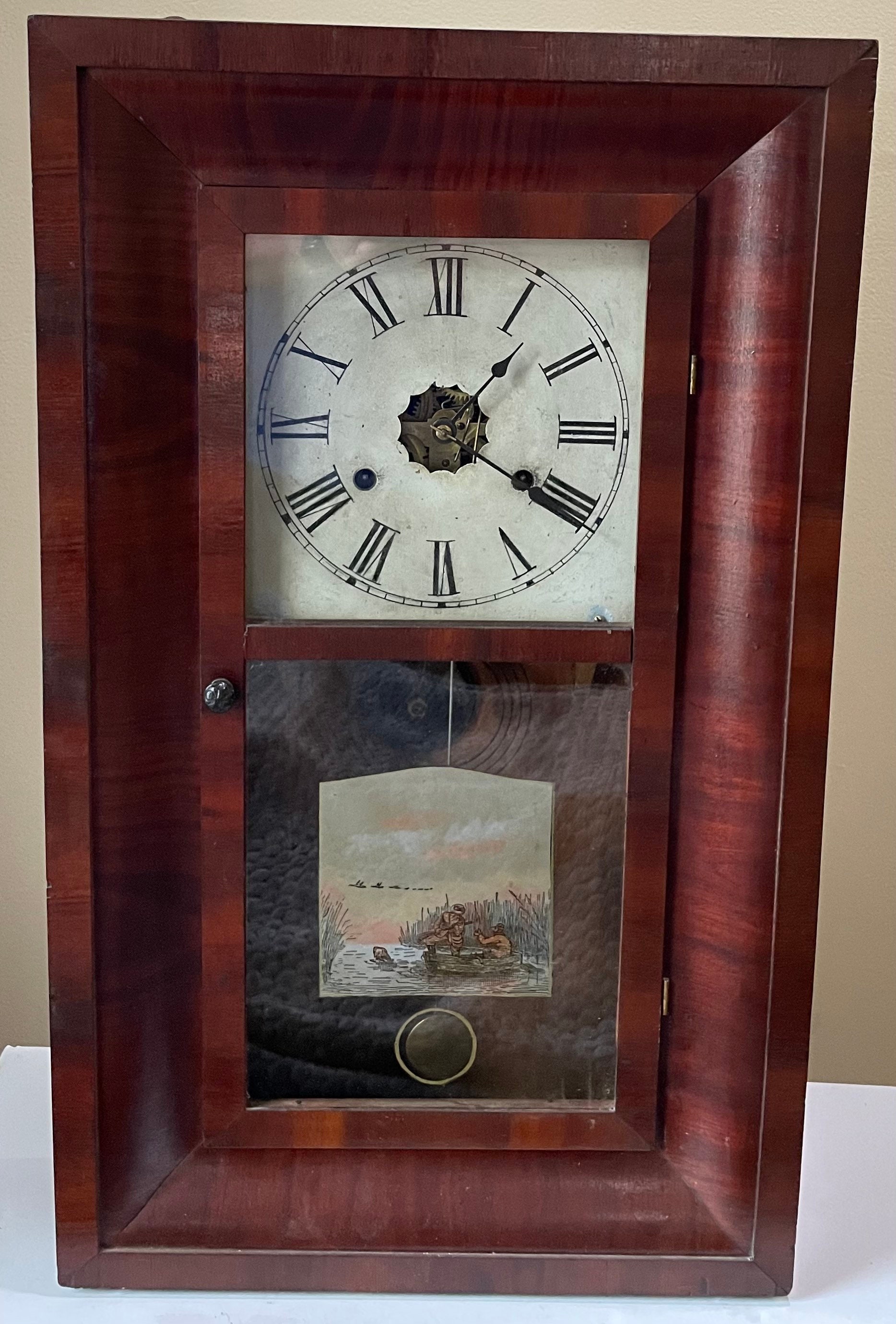 Antique Seth Thomas Day Weight Driven Hunting Seen Glass Gong