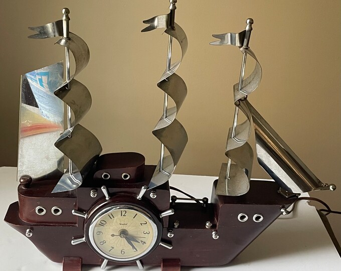 Vintage United Ship Clock, Wood Ship Clock and Nightlight, United Clock