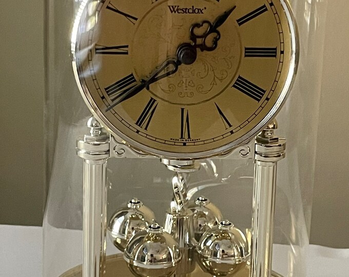Vintage Westclox Anniversary Clock Made in Germany Glass Dome Pendulum