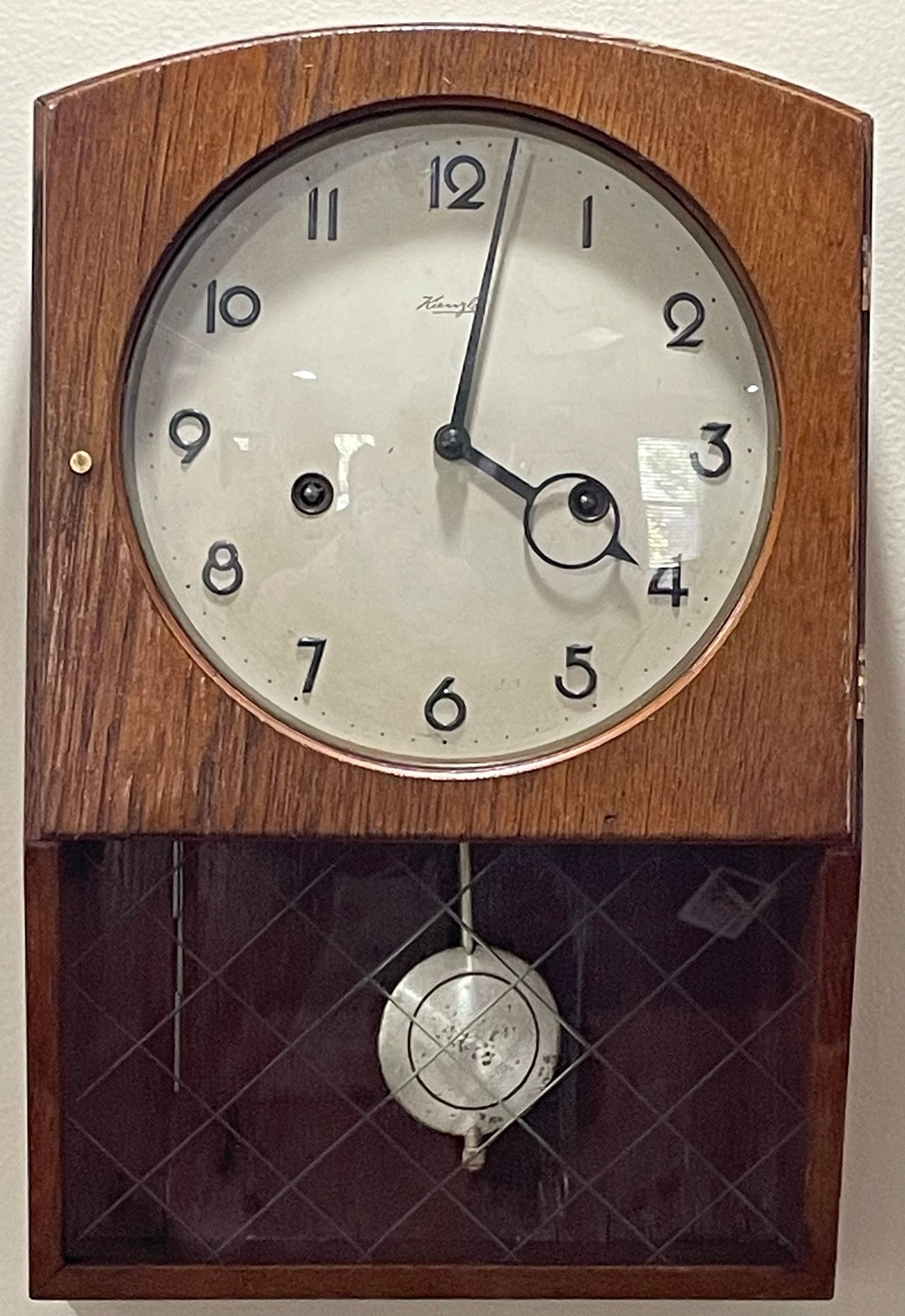 Antique German Art Deco Bing Bong Gong Chime 8 Day Wall Clock with Key