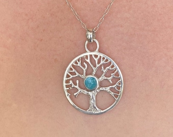 Tree of Life Pendant Necklace / Sterling Silver Turquoise Gemstone Charm pendant/ Symbolic Jewelry Jewish Jewelry Gemstone Tree