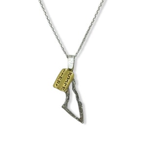 Carte d'Israël faite main en argent sterling 925 avec tablette des dix commandements plaquée or 14 carats, bijoux juifs israéliens symboliques