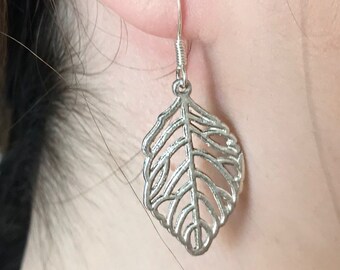 925 Sterling Silver Filigree Leaf Branch Drop Dangle Earrings Bohemian Hanging Earrings Minimalist Botanical Earrings