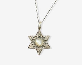 Sterling Silver 925 Star of David Charm with Mother of Pearl Gemstone Necklace Jewish Jewelry Gift Idea Magen David Jewelry