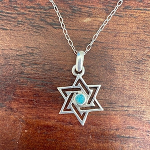 Star of David Pendant/ Sterling Silver Jewish Jewelry/ Turquoise Gemstone in David Star/ 925 Silver David necklace/Turquoise Star of David