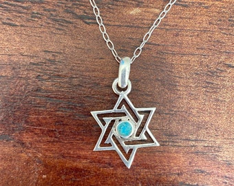 Star of David Pendant/ Sterling Silver Jewish Jewelry/ Turquoise Gemstone in David Star/ 925 Silver David necklace/Turquoise Star of David