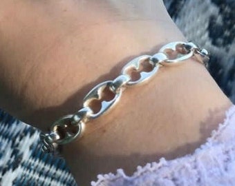 Sterling silver Chain link bracelet Unisex Bracelet Statement Chain Silver charm bracelet Unisex bracelet Gucci link bracelet