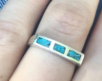 Turquoise band ring ,Geometric Gemstone Ring, December birthstone ring, 925 Sterling silver, stacking ring, turquoise ring, gift for her