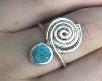 Spiral Ring Sterling Silver Turquoise Ring Statement Swirl Ring December birthstone Spiral Jewelry , Spiral of Life