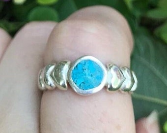 925 Sterling Silver Band/Blue Turquoise Gemstone ring /Bold silver ring / Hand Crafted ring/ Silver Solitaire ring/Turquoise love ring