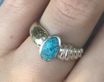 Turquoise band ring / Sterling Silver Band for Women/ Boho Gemstone Ring/ 925 Sterling Silver and turquoise ring/original jewelry