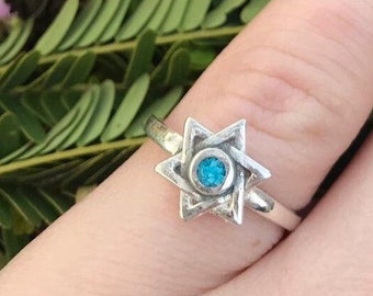 Star of David Ring /Handcrafted / Silver and Turquoise/ Jewish Star Ring/ Bat Mitzvah Gift /Star of David Jewish Jewelry /gift for her
