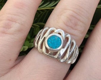 Modern Abstract 925 Sterling Silver and Blue Turquoise Ring for Women / Hand Crafted ring Boho Fashion Ring /Unique Artisan Ring