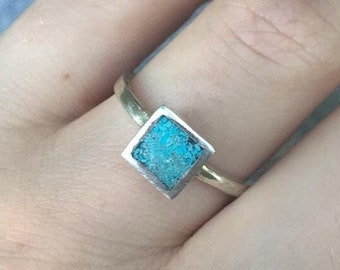 Silver and Turquoise band Ring for Women, Square turquoise band, flat inlay turquoise band, Sterling silver ring, 925 silver ring