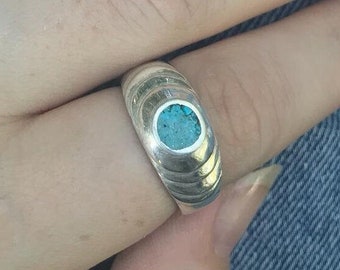 Hand Crafted 925 Sterling Silver and Light Blue Turquoise Band men/women Boho ring/December birthstone silver ring genuine turquoise jewelry