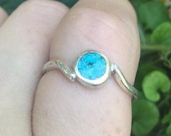 Sterling Silver & Turquoise Gemstone Inlay ring /Dainty silver ring / Handcrafted Delicate Ring /Silver solitaire ring/blue stone ring