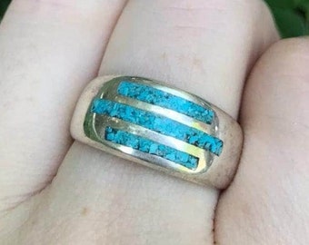 Sterling Silver ring/ Turquoise Ring for Women / Hand Crafted Dome Band /Silver turquoise ring