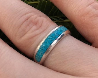 Sterling silver and turquoise band ring, stacking turquoise ring silver band ring, December gemstone ring, raw turquoise silver band