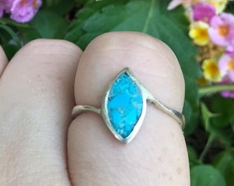 Marquise gemstone ring, promise ring,925 Silver, Turquoise ring Bohemian ring , December birthstone, stacking ring