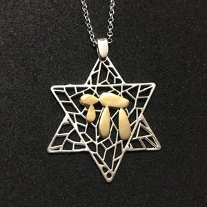 925 Sterling Silver Star of David with 14k gold plated Chai Symbol Jewish Jewelry image 1