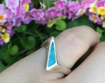 Silver and Turquoise Ring for Women / Hand Crafted ring/ Geometric Ring /  Bohemian silver ring /Gemstone ring / 925 Silver