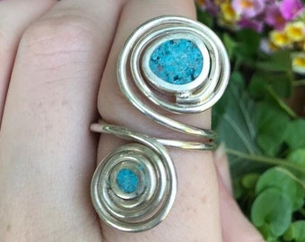 Silver Turquoise Ring for Women, Bold Double Spiral Ring, Statement Swirl Ring, Boho ring, Unique ring , turquoise ring ,Silver spiral ring