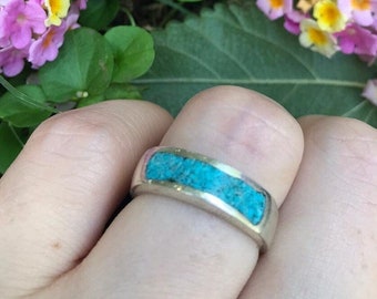 Turquoise band ring, Genuine Turquoise Band, Stacking Ring, Turquoise ring, Silver Band ring ,December birthstone ring, mens ring turquoise