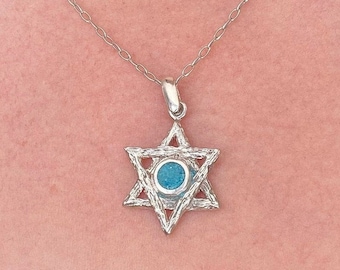 Silver and Turquoise Star of David Pendant Necklace for Women | Jewish Star Charm Necklace Jewish Symbol Jewelry /925 Silver