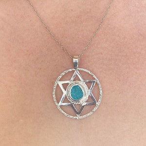 Magen David Necklace /925 Sterling Silver Turquoise Gemstone Charm Necklace/ Symbolic Jewelry/ Jewish Jewelry/Star of David pendant image 1