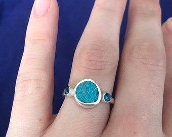 Sterling silver ring, corundum and turquoise stones, Handmade ring, Bohemian ring, handcrafted silver rings, Multi stone ring